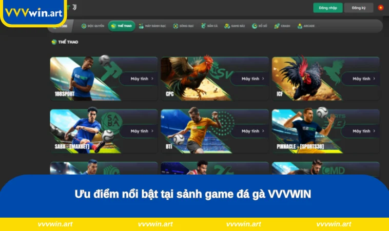 Ưu điểm nổi bật tại sảnh game đá gà VVVWIN 