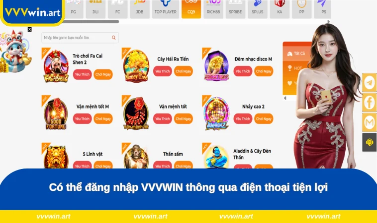 Có thể đăng nhập VVVWIN thông qua điện thoại tiện lợi