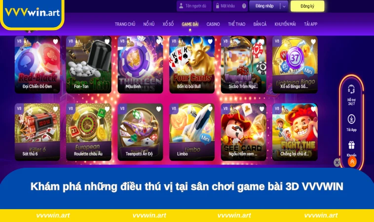 Khám phá những điều thú vị tại sân chơi game bài 3D VVVWIN