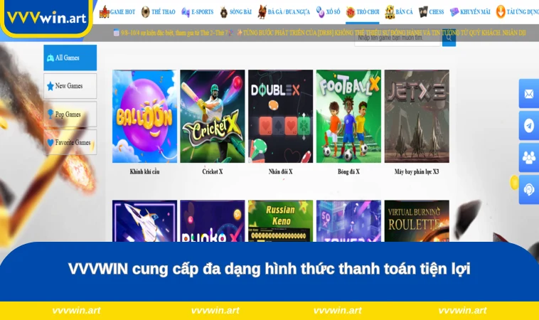 VVVWIN cung cấp đa dạng hình thức thanh toán tiện lợi